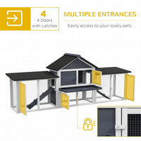 HKM-3237181 Deluxe 2-Story Wooden Rabbit Hutch with Ramp, Run and Removable Tray - Dark Gray