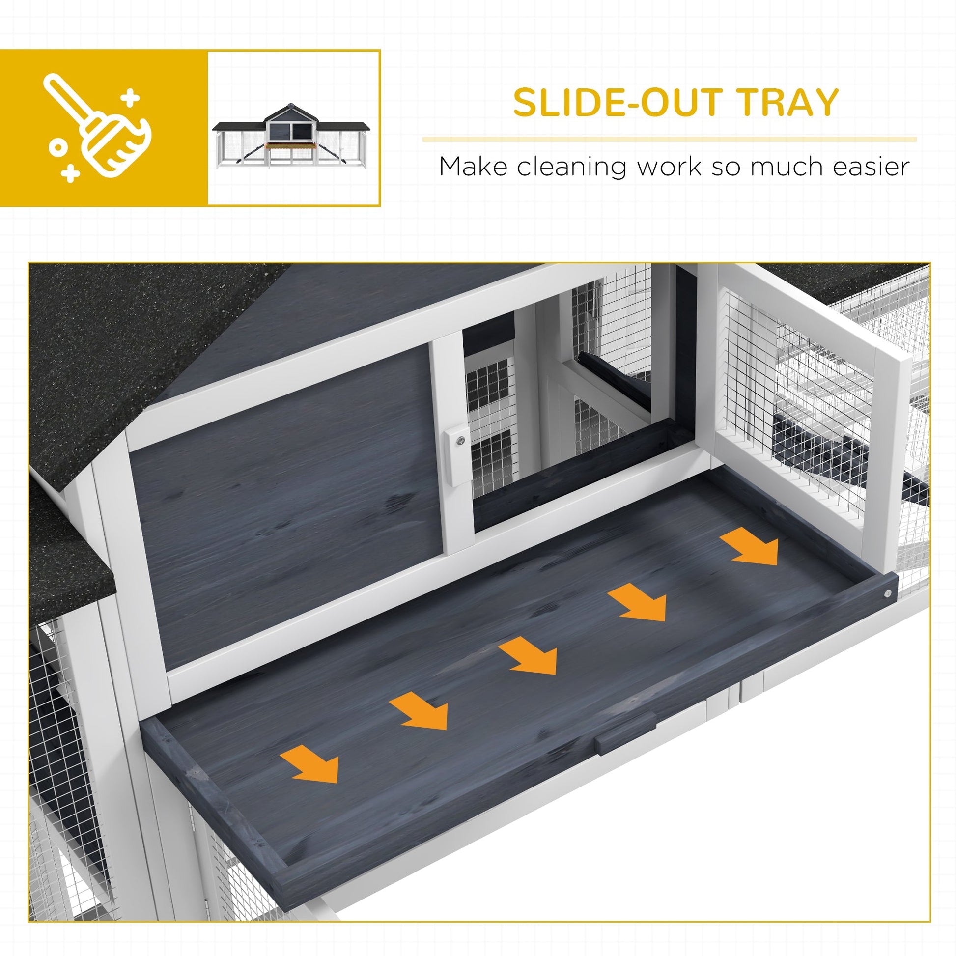 HKM-3237181 Deluxe 2-Story Wooden Rabbit Hutch with Ramp, Run and Removable Tray - Dark Gray