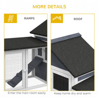 HKM-3237181 Deluxe 2-Story Wooden Rabbit Hutch with Ramp, Run and Removable Tray - Dark Gray