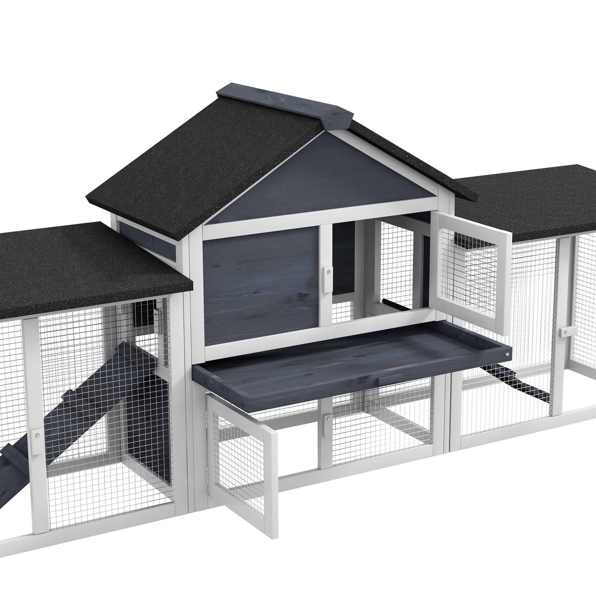 HKM-3237181 Deluxe 2-Story Wooden Rabbit Hutch with Ramp, Run and Removable Tray - Dark Gray
