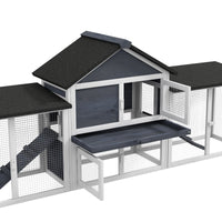 HKM-3237181 Deluxe 2-Story Wooden Rabbit Hutch with Ramp, Run and Removable Tray - Dark Gray