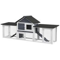 HKM-3237181 Deluxe 2-Story Wooden Rabbit Hutch with Ramp, Run and Removable Tray - Dark Gray