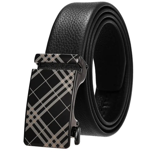 HKM-323731 Genuine Leather Automatic Buckle Belt for Men in Black and Brown