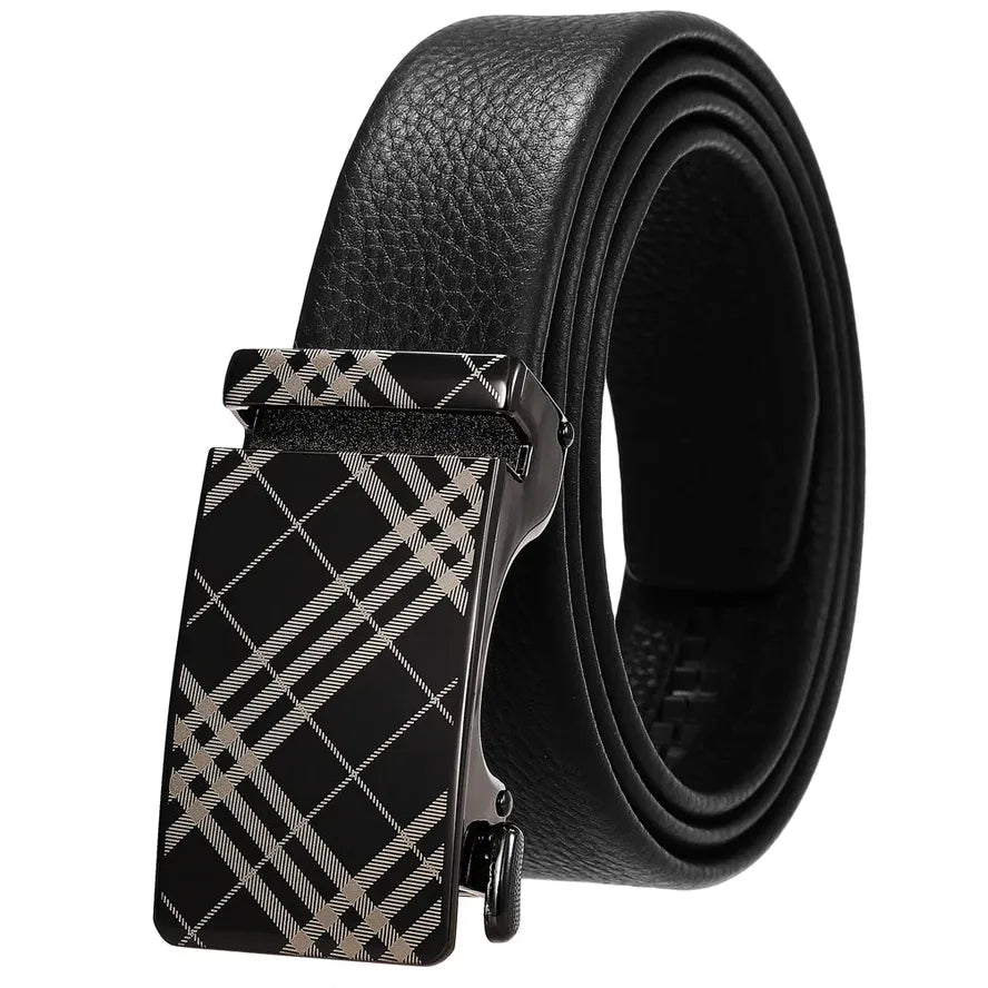 HKM-323731 Genuine Leather Automatic Buckle Belt for Men in Black and Brown
