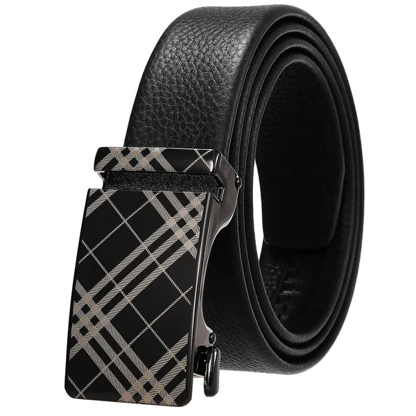 HKM-323731 Genuine Leather Automatic Buckle Belt for Men in Black and Brown