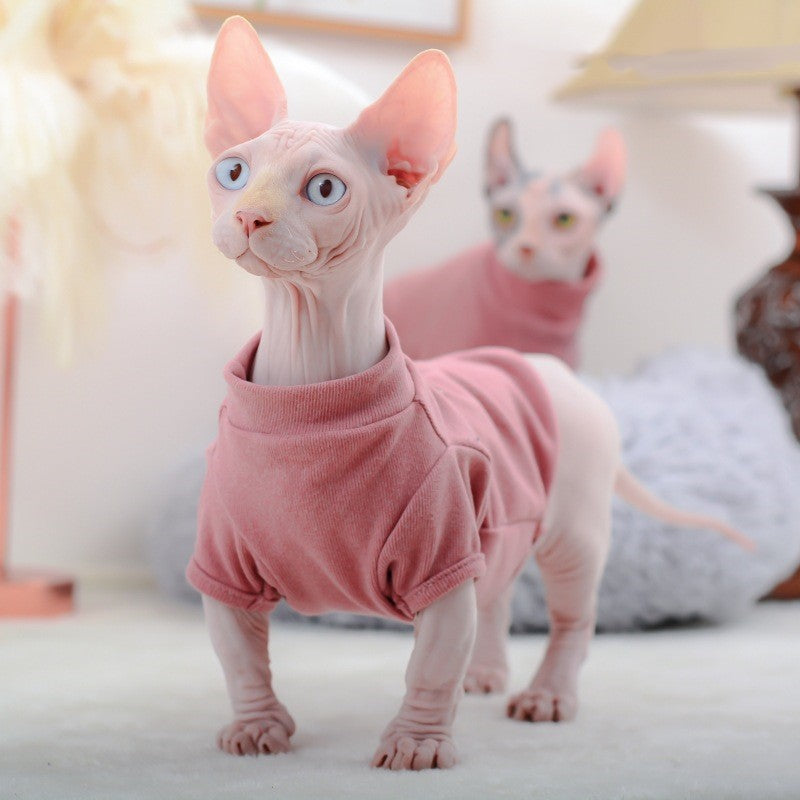 HKM-3238077 Dralon Pet Clothes for Hairless Cats in Cherry Pink and Dark Green for Autumn and Winter