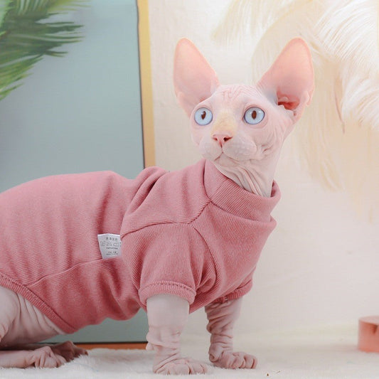 HKM-3238077 Dralon Pet Clothes for Hairless Cats in Cherry Pink and Dark Green for Autumn and Winter