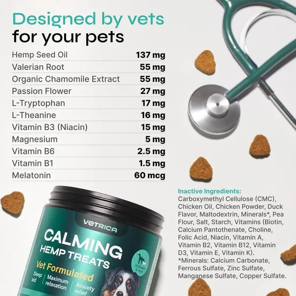 HKM-3239357 Hemp Calming Chews for Dogs - Duck Flavor Soft Treats for Anxiety Relief and Stress Management