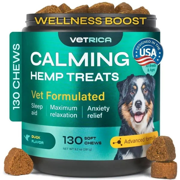 HKM-3239357 Hemp Calming Chews for Dogs - Duck Flavor Soft Treats for Anxiety Relief and Stress Management