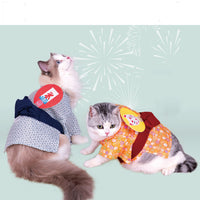 HKM-3239869 Japanese Style Yukata Kimono for Pets in Orange and Blue - One Size Fits Most