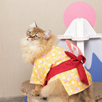 HKM-3239869 Japanese Style Yukata Kimono for Pets in Orange and Blue - One Size Fits Most