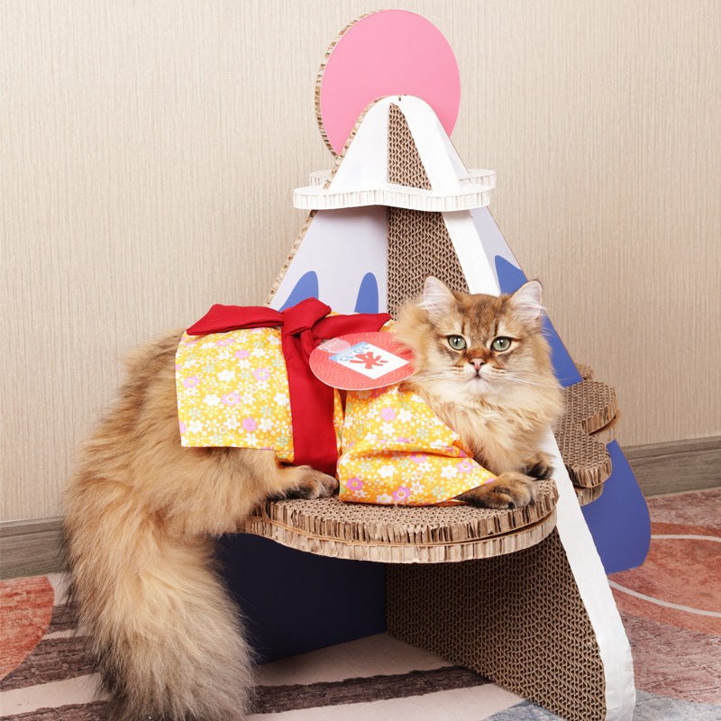 HKM-3239869 Japanese Style Yukata Kimono for Pets in Orange and Blue - One Size Fits Most