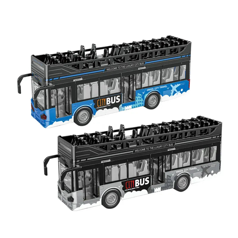 HKM-323987 Inertia Double Decker Bus Toy with Lights and Sound - Friction Powered Vehicle for Kids