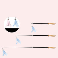 HKM-3240125 Retractable Funny Cat Toy with Feather and Wooden Handle - Adjustable 42-93cm