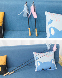 HKM-3240125 Retractable Funny Cat Toy with Feather and Wooden Handle - Adjustable 42-93cm