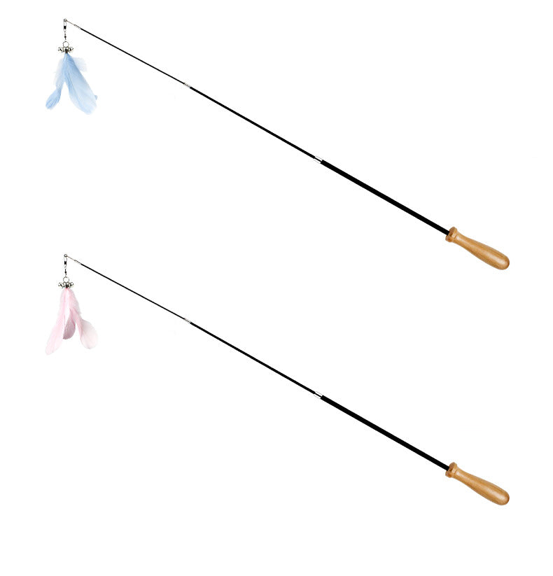 HKM-3240125 Retractable Funny Cat Toy with Feather and Wooden Handle - Adjustable 42-93cm