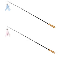 HKM-3240125 Retractable Funny Cat Toy with Feather and Wooden Handle - Adjustable 42-93cm