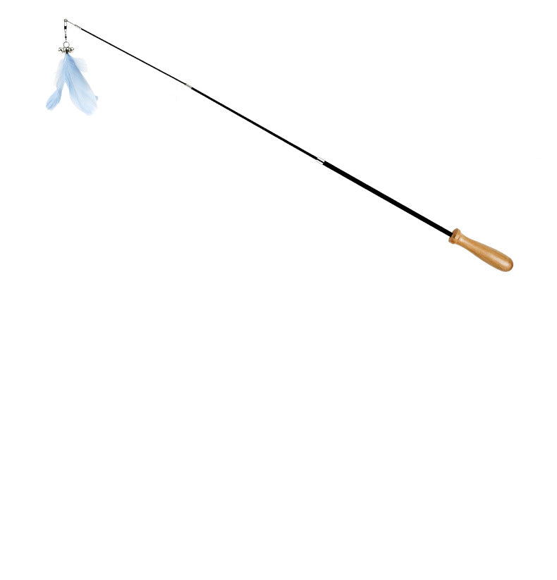 HKM-3240125 Retractable Funny Cat Toy with Feather and Wooden Handle - Adjustable 42-93cm