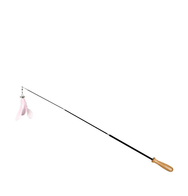 HKM-3240125 Retractable Funny Cat Toy with Feather and Wooden Handle - Adjustable 42-93cm