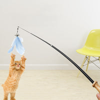 HKM-3240125 Retractable Funny Cat Toy with Feather and Wooden Handle - Adjustable 42-93cm