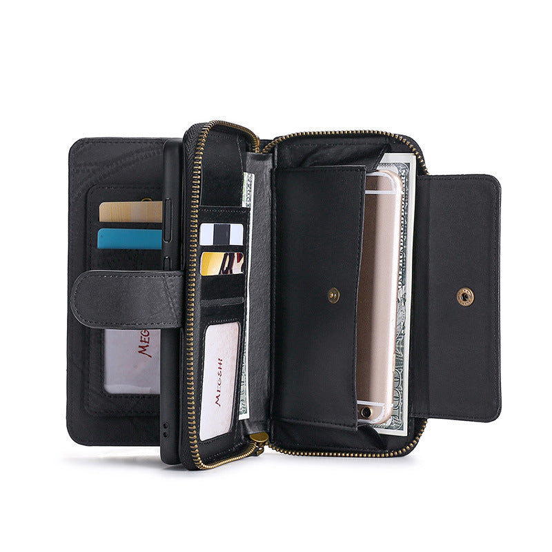HKM-324051 Leather Wallet Case for Samsung S7, S8, S9, S10, Note8, Note20, A21S, M21 Series in Black, Gray, Wine Red