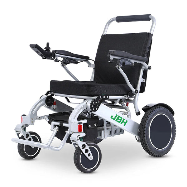 HKM-0324051 Light Folding Electric Wheelchair Dual 250W Motors 24V 12Ah Battery 12.4 Mile Range 265 lb Capacity Aluminum