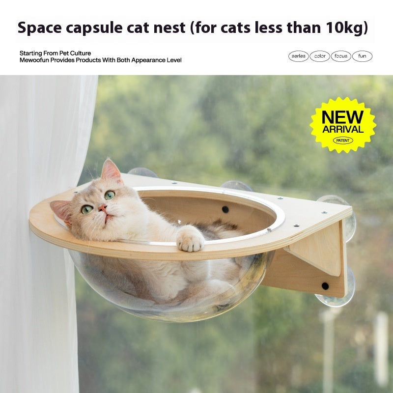 HKM-3240893 Cat Tree with Space Capsule Design, Jumping Platforms, and Strong Adhesive Scratching Rod