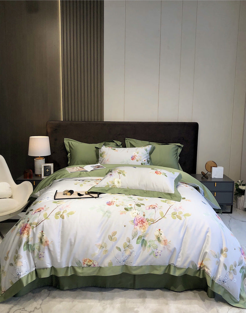 HKM-324179 Long Staple Cotton Four-Piece Bedding Set with Digital Plant and Flower Print