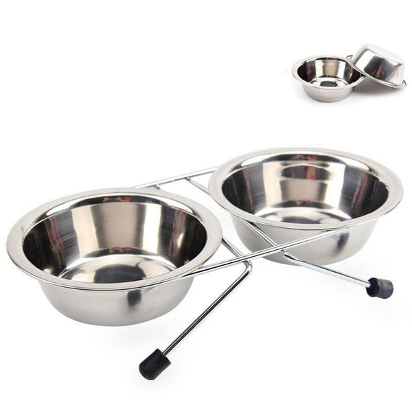 HKM-324179 Stainless Steel Non-Slip Pet Bowl with Bracket - Available in Small, Medium, and Large Sizes