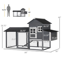 HKM-3242941 84" Gray Wooden Chicken Coop with Run, Nesting Box, Removable Tray & Ramp for Up to 3 Chickens