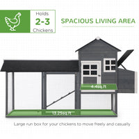HKM-3242941 84" Gray Wooden Chicken Coop with Run, Nesting Box, Removable Tray & Ramp for Up to 3 Chickens