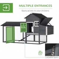 HKM-3242941 84" Gray Wooden Chicken Coop with Run, Nesting Box, Removable Tray & Ramp for Up to 3 Chickens