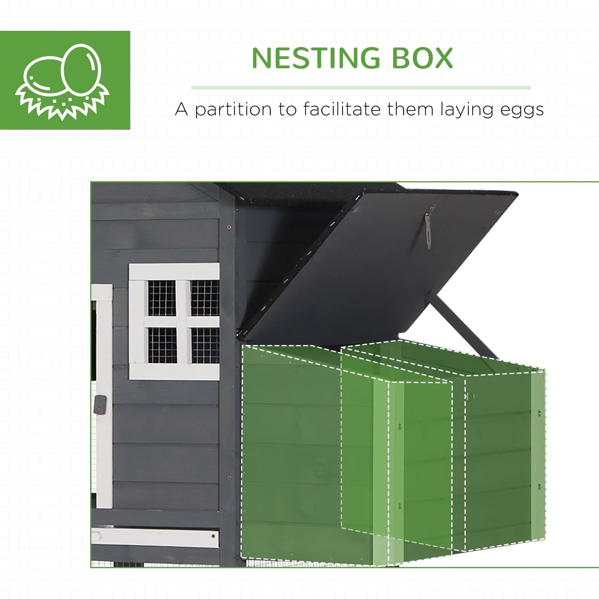 HKM-3242941 84" Gray Wooden Chicken Coop with Run, Nesting Box, Removable Tray & Ramp for Up to 3 Chickens
