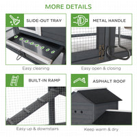 HKM-3242941 84" Gray Wooden Chicken Coop with Run, Nesting Box, Removable Tray & Ramp for Up to 3 Chickens
