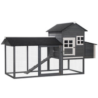HKM-3242941 84" Gray Wooden Chicken Coop with Run, Nesting Box, Removable Tray & Ramp for Up to 3 Chickens