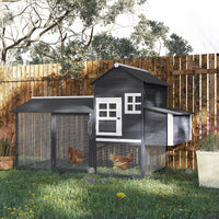 HKM-3242941 84" Gray Wooden Chicken Coop with Run, Nesting Box, Removable Tray & Ramp for Up to 3 Chickens