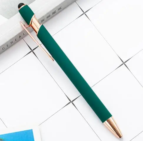 HKM-324307 2 in 1 Multifunctional Stylus and Metal Ballpoint Pen with Custom Logo, Soft Touch Rubber Body, Rose Gold Finish