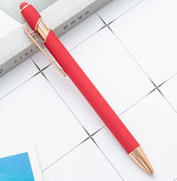 HKM-324307 2 in 1 Multifunctional Stylus and Metal Ballpoint Pen with Custom Logo, Soft Touch Rubber Body, Rose Gold Finish