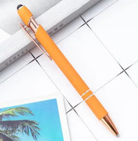 HKM-324307 2 in 1 Multifunctional Stylus and Metal Ballpoint Pen with Custom Logo, Soft Touch Rubber Body, Rose Gold Finish