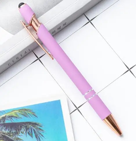 HKM-324307 2 in 1 Multifunctional Stylus and Metal Ballpoint Pen with Custom Logo, Soft Touch Rubber Body, Rose Gold Finish