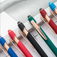 HKM-324307 2 in 1 Multifunctional Stylus and Metal Ballpoint Pen with Custom Logo, Soft Touch Rubber Body, Rose Gold Finish