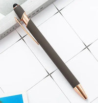 HKM-324307 2 in 1 Multifunctional Stylus and Metal Ballpoint Pen with Custom Logo, Soft Touch Rubber Body, Rose Gold Finish