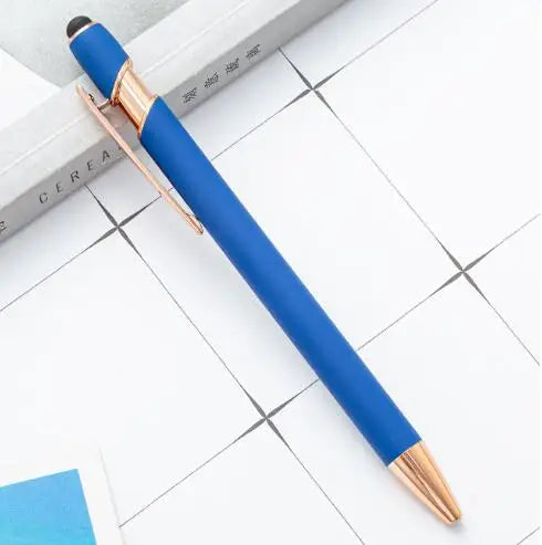 HKM-324307 2 in 1 Multifunctional Stylus and Metal Ballpoint Pen with Custom Logo, Soft Touch Rubber Body, Rose Gold Finish