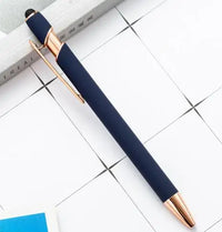 HKM-324307 2 in 1 Multifunctional Stylus and Metal Ballpoint Pen with Custom Logo, Soft Touch Rubber Body, Rose Gold Finish