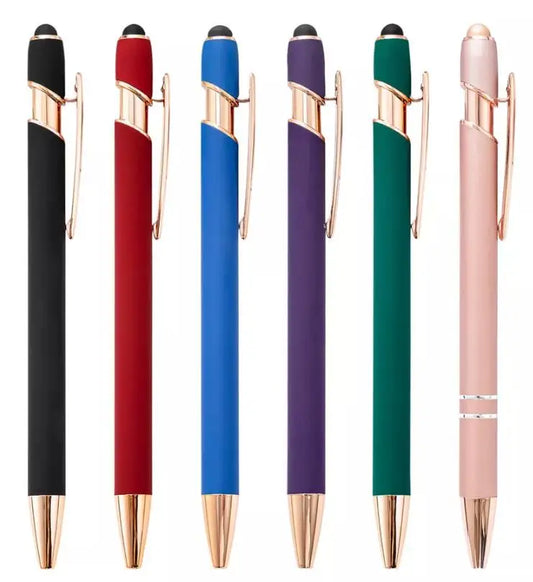 HKM-324307 2 in 1 Multifunctional Stylus and Metal Ballpoint Pen with Custom Logo, Soft Touch Rubber Body, Rose Gold Finish