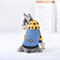 HKM-3243709 Reversible Denim Pet Jacket - Autumn/Winter Fashion in Yellow and Grey, Sizes XS to 2L