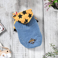 HKM-3243709 Reversible Denim Pet Jacket - Autumn/Winter Fashion in Yellow and Grey, Sizes XS to 2L