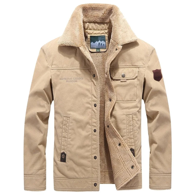 HKM-324563 Winter Cotton Clothing Men's Velvet Thickening Flip Collar Warm Jacket Loose Plus Size Cotton Jacket Men's Coats