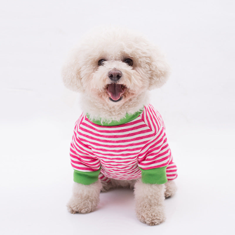 HKM-3247421 Striped Cotton Winter Coat for Dogs - Four-Legged Fashion in Red, Grey, and Blue