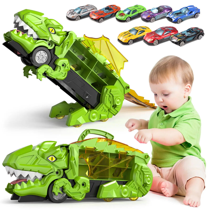 HKM-324819 Dinosaur Eating Cars Transport Truck Carrier - Friction Toy Vehicle for Kids Ages 2-13